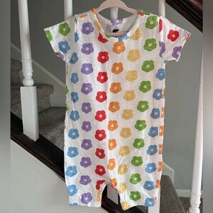Monica + Andy rainbow poppies shorty romper